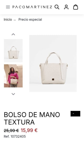 Bolso de mano textura por 15,99€.