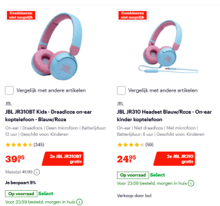 JBL Kinderkoptelefoon 1+1 gratis bij Bol