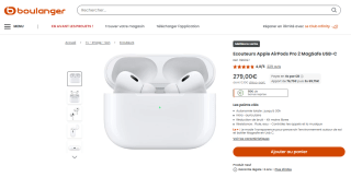 Ecouteurs APPLE AirPods Pro 2 MagSafe USB-C à 195,73€