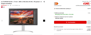 LG 27UP85NP-W 27" Ultra HD IPS monitor voor €247 bij de Mediamarkt.