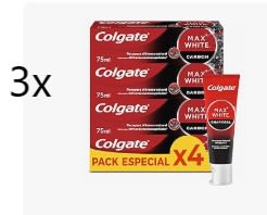 3x Colgate Max White con Carbón Activado Pasta de Dientes Blanqueadora, Pack 4x75ml por 18,94€