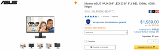 Monitor ASUS VA24EHF LED 23.8" FHD por $1,939 en CyberPuerta
