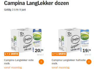 Campina LangLekker dozen 1+1 gratis bij de AH
