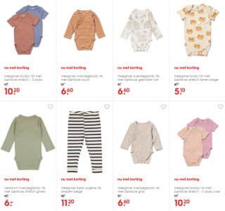 40% korting op alle babybody's en meegroeipakjes bij de Hema
