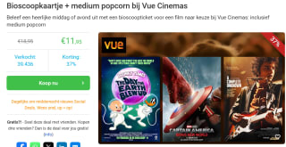Bioscoopkaartje bij Vue Cinemas Inclusief medium popcorn voor €11,95 via Social Deal