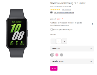 Smartwatch Samsung Fit 3 por $511 en Liverpool