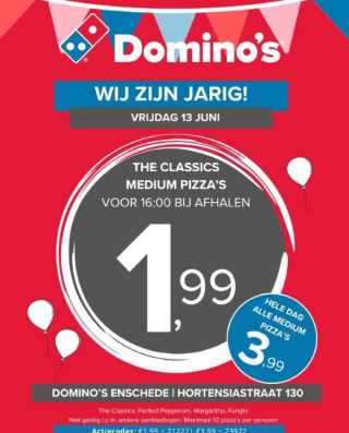 Domino’s pizza voor €1,99 dmv code in Enschede