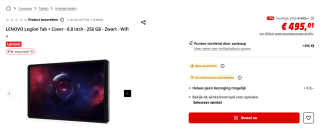 Lenovo Legion Tab 256GB Wifi Zwart met Screenprotector en Book Case voor €499 bij de mediamarkt