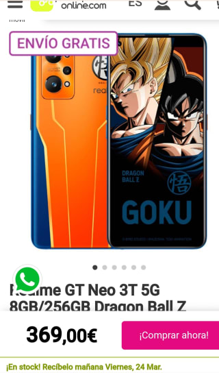 Smartphone Realme GT Neo 3T 5G 8GB/256GB edición Dragon Ball Z por 369€