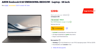 ASUS Zenbook S 16 OLED UM5606WA-RK003W 16" laptop voor €1.299 bij Bol