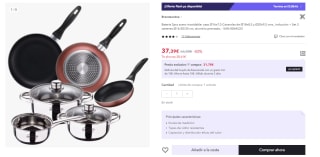 Bateria San Ignacio de 5pcs acero inoxidable: cazo Ø16x7,5 Cacerolas de Ø18x8,5 y Ø20x9,5 cms., inducción + Set 3 sartenes Ø16/20/24 cm, aluminio prensado por 25.39€