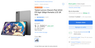 Tablet Lenovo Xiaoxin Pad 2022 P11 128GB por $2,386 en Mercado Libre