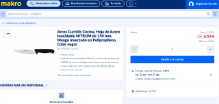 Cuchillo Arcos Cocina Hoja de Acero Inoxidable NITRUM 150mm Mango inyectado en Polipropileno por 6,53€€