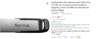 Memoria flash USB 3.0 de 512 GB SanDisk Ultra Flair por 55.13€