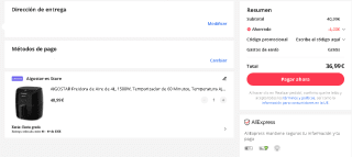 AIGOSTAR Freidora de Aire de 4L, 1500W, desde españa por 36,99€