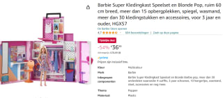 Barbie Droom Kledingkast met Barbie pop voor €36,99 bij Amazon