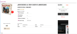 Juego de mesa Aventureros al tren Europa 15th Anniversary por 59,99€