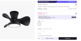 Ventilador Dc Candy Negro Led Dimable Con Memoria De Color Akunadecor por 71.95€ (Cuenta Nueva 59.95€)