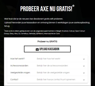 Axe deodorant 100% terugbetaald via cashback