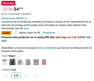 Freidora COSORI de Aire sin Aceite de 5,5L Air Fryer 1700W por solo 89,99€