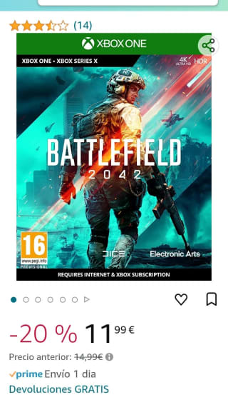 Battlefield 2042 Xbox Series X, Xbox One por 11,99€.