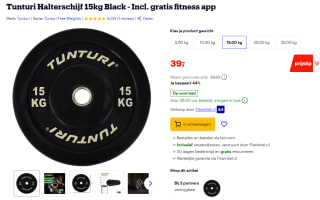 Tunturi Bumper Plate - Halterschijf - Zwart - 15 kg Incl. gratis fitness app voor €39 bij Bol.com