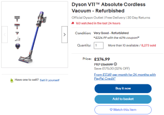Keep a Dyson V11 absolute only at eBay for £254.99