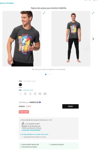 Pijama dos piezas para Hombre MARVEL por solo 5,99€