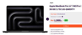 Apple MacBook Pro 14" M3 Pro 36 GB 1 TB voor €1.99 bij Ibood
