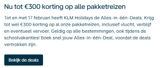 Tot €300 korting op KLM Holidays pakketreizen met de code