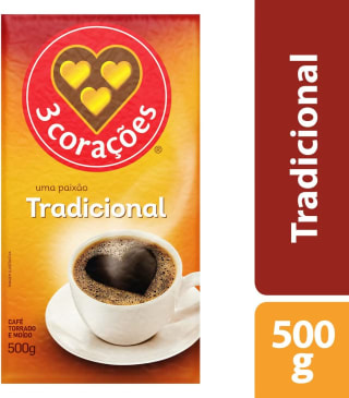 Café 3 Corações torrado e moído de 500g - R$ 18,61