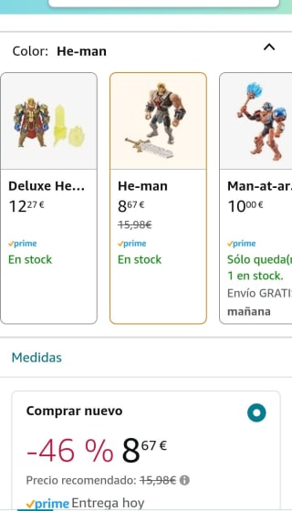 Masters of the Universe He-Man figura de acción, muñeco articulado de juguete por 8,67€.