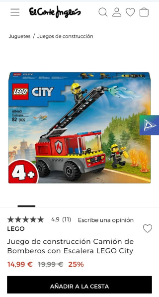 Lego City Camión de bomberos por 14,99€.