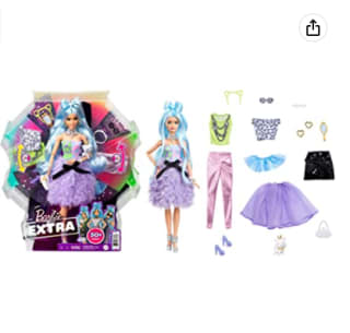 Barbie Extra Deluxe Muñeca articulada con pelo azul y 30 looks con ropa para muñecas, accesorios de juguete y mascota por 19.99€
