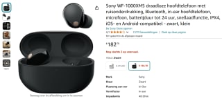Sony WF-1000XM5 oordopjes voor €182,70 bij Amazon