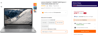 Lenovo IdeaPad 1 15AMN7 AMD Ryzen 3 7320U/8GB/256GB SSD por 279€