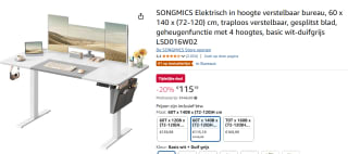 SONGMICS Elektrisch in hoogte verstelbaar bureau, 60 x 140 x (72-120) cm voor €115,19 bij Amazon