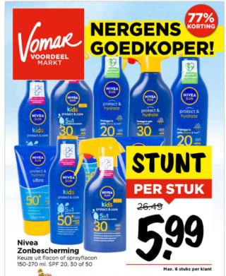 Diverse Nivea Sun zonnebrand voor €5,99 bij Vomar