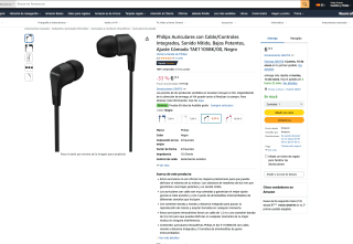 Philips Auriculares con Cable/Controles Integrados Negro por solo 6,72€