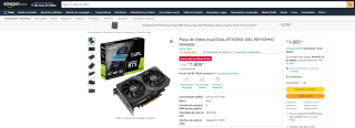 Placa Gráfica da Asus, modelo NVIDIA GeForce RTX 3050 de 8GB - R$ 1.805,44
