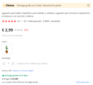 Cactus que baila canta y repite lo que le digas por 2,99€