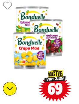 Alle Bonduelle groenten in blik voor €0,69 bij Dirk