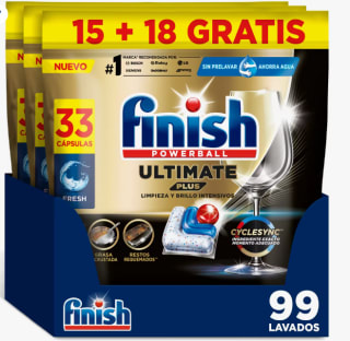Finish Ultimate Plus 99 Pastillas para lavavajillas, Formato 3x 33 Uds. por 19,99€