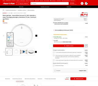 Xiaomi Robot Vacuum E12 Robot Aspirador y fregasuelos con planificación Inteligente de rutas, succión de 4000 Pa por 89,99€