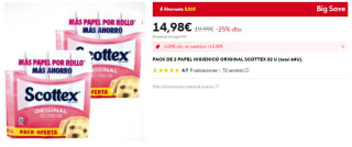 Pack 2 papel higiénico Scottex 32 unidades (total 64 unidades) por 14,98€