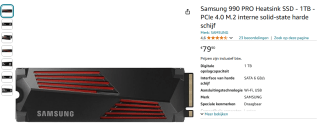 Samsung 990 Pro 1TB met Heatsink voor €79,90 bij Amazon