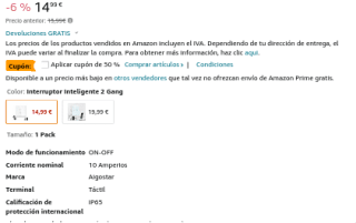 WiFi Interruptor Inteligente Aigostar por 7,49€