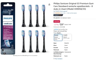 Philips Sonicare Original G3 Premium Gum Care Standaard sonische opzetborstels - 8 stuks voor €39,99 bij Amazon