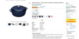 Olla Holandesa Amazon Basics 5.67l por solo 33,63€