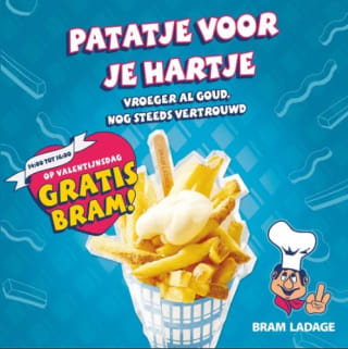 Gratis patatje 14 februari tussen 14:00 & 16:00 bij alle Bram Ladage vestigingen